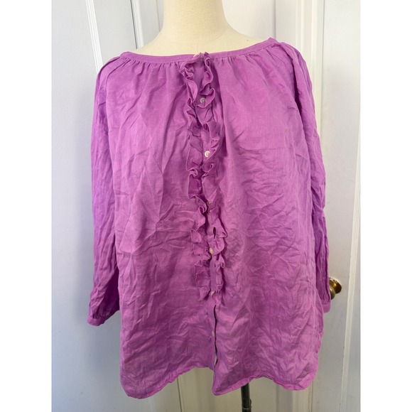 Lauren Ralph Lauren Tops - 100% Linen Ruffle Ralph Lauren Purple Front Button Down Blouse 1X